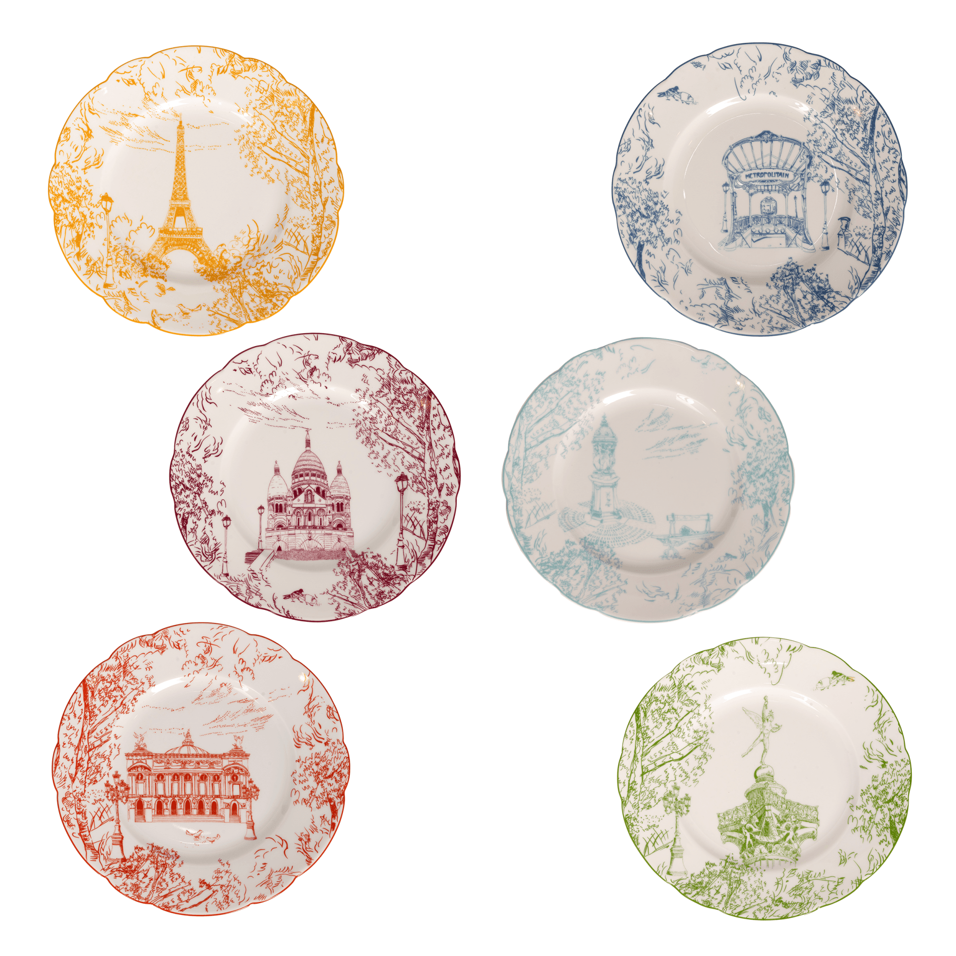 Set de 6 Platos para Ensalada de Porcelana Tout Paris
