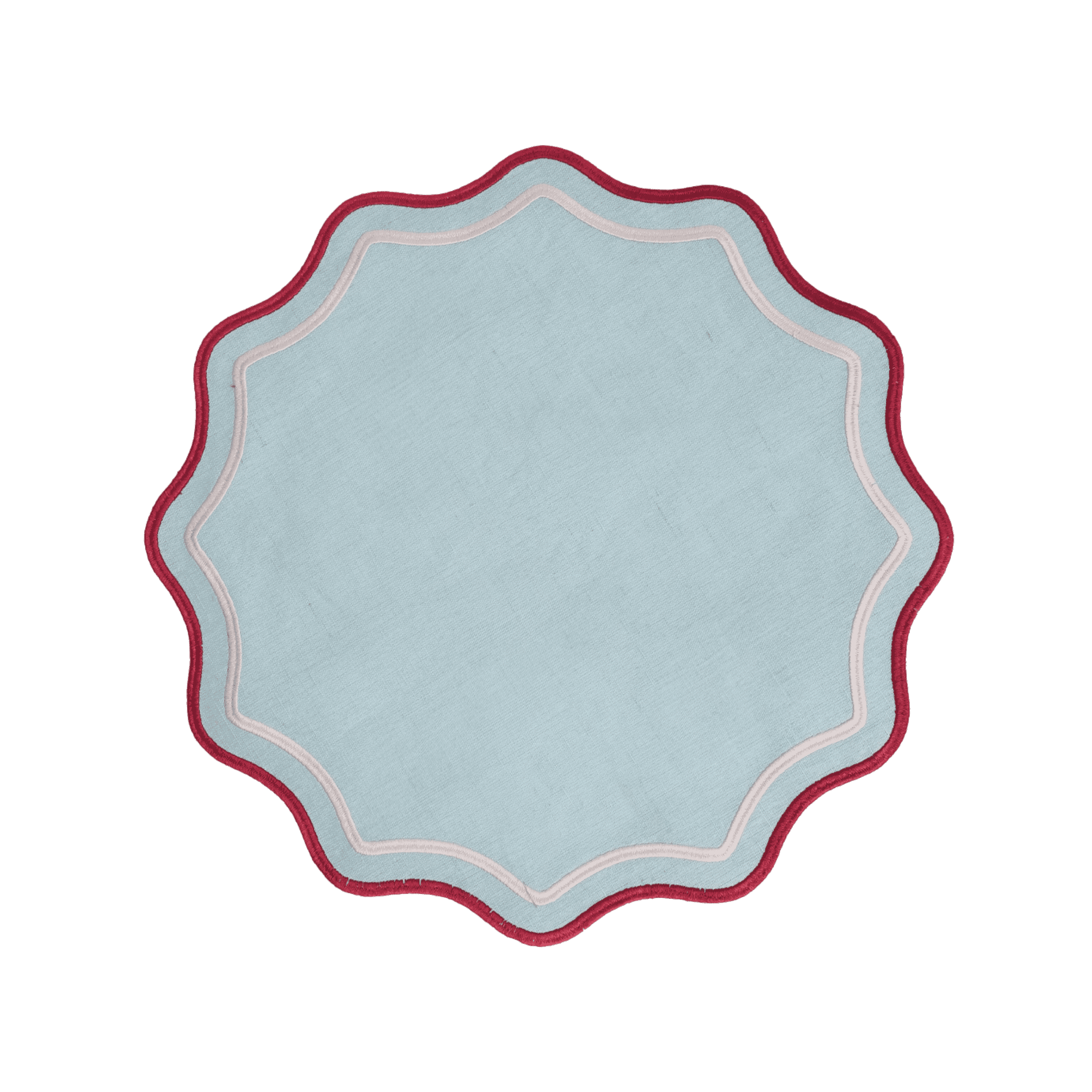 Set de 2 Manteles Individuales Scalloped Light Blu Red Rim