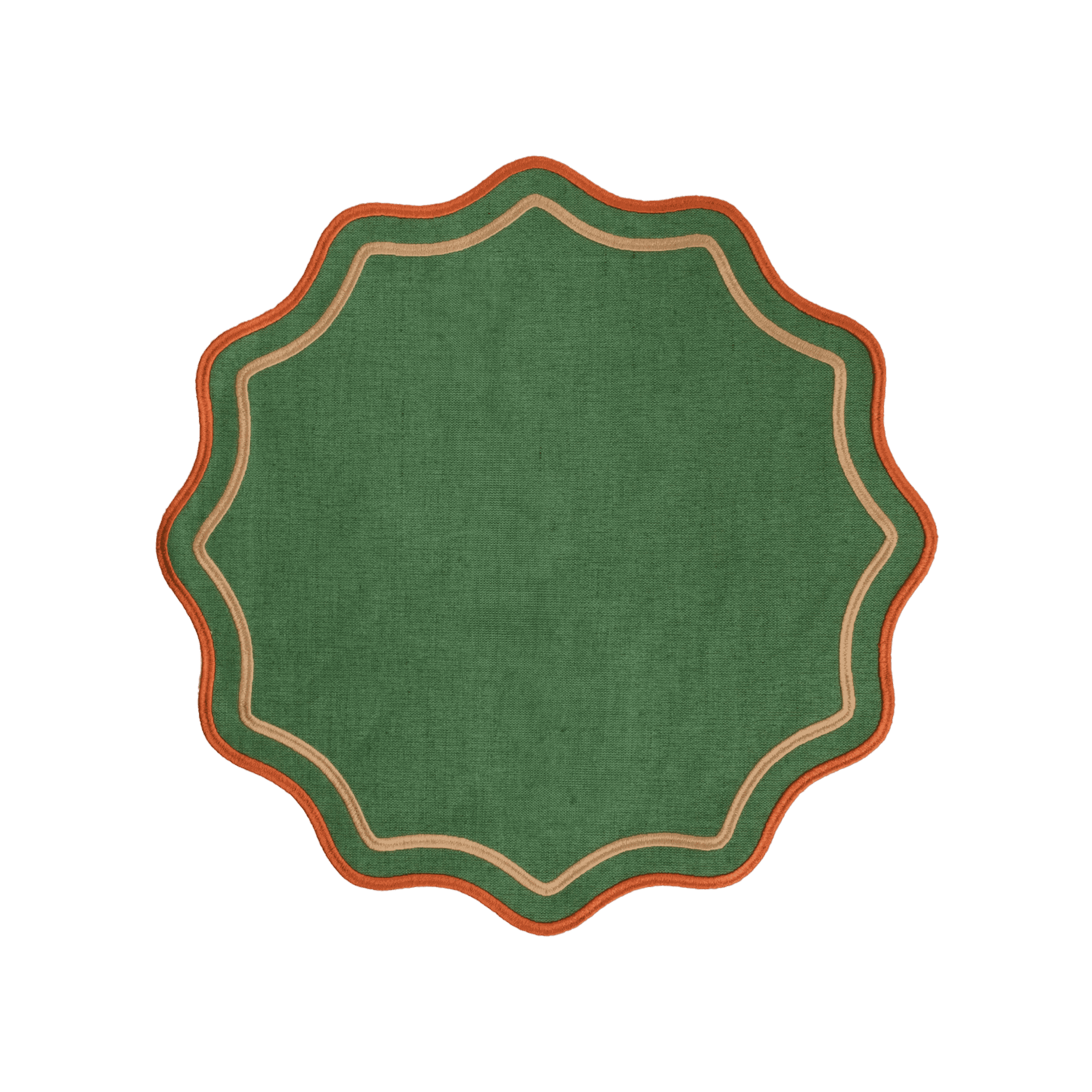 Set de 2 Manteles Individuales Scalloped Green Orange Rim