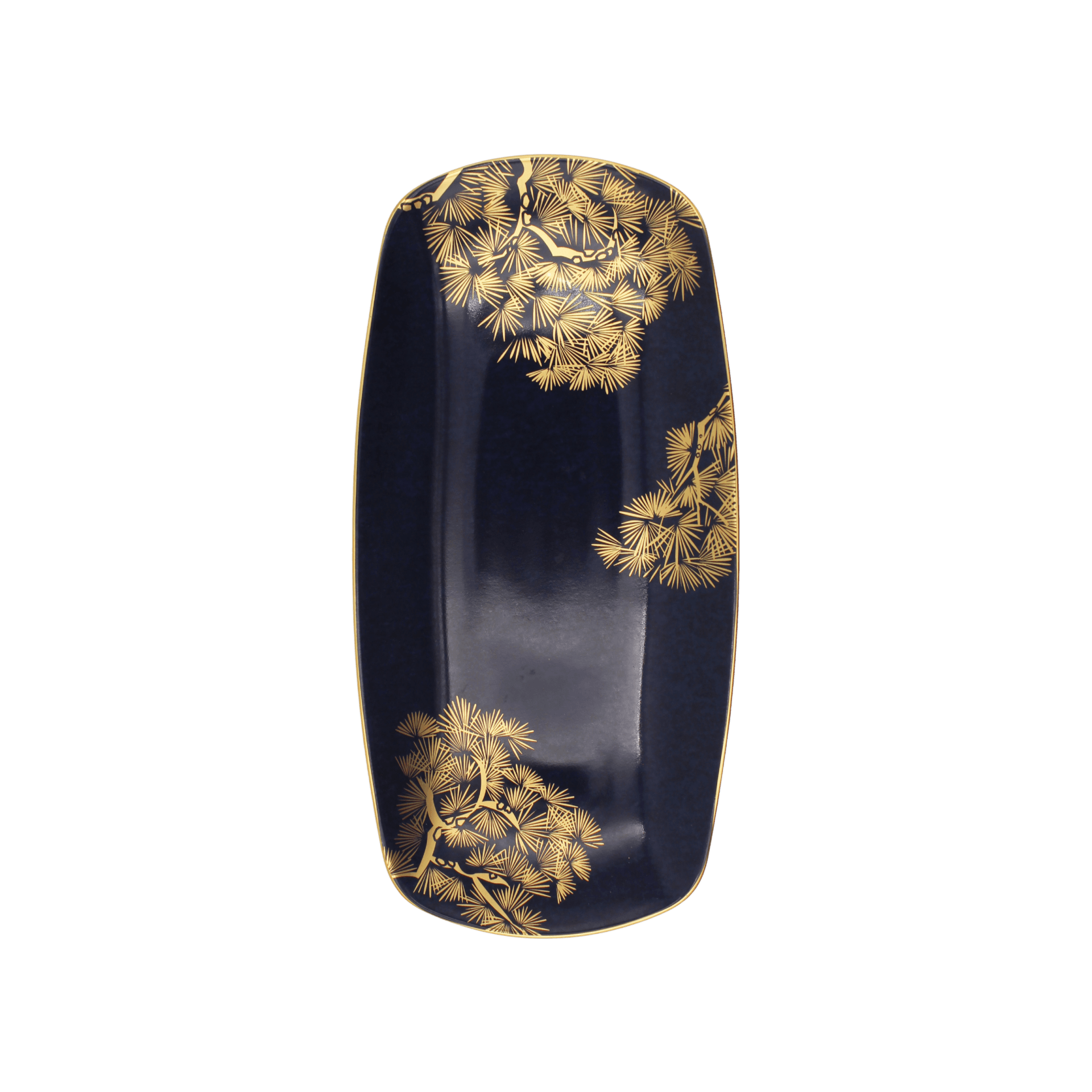 Charola Rectangular Zen Bonsai Azul y Dorado