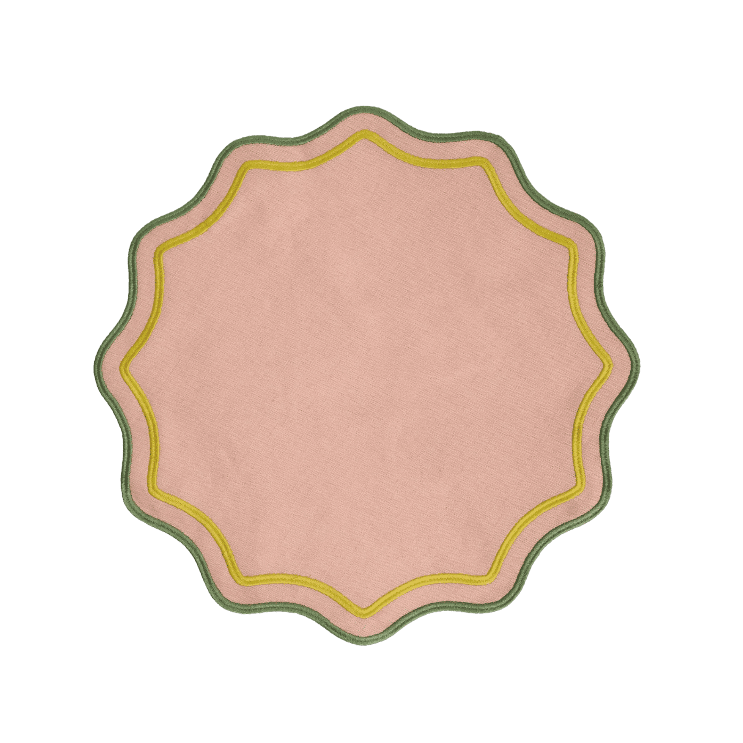 Set de 2 Manteles Individuales Scalloped Pink Green Rim
