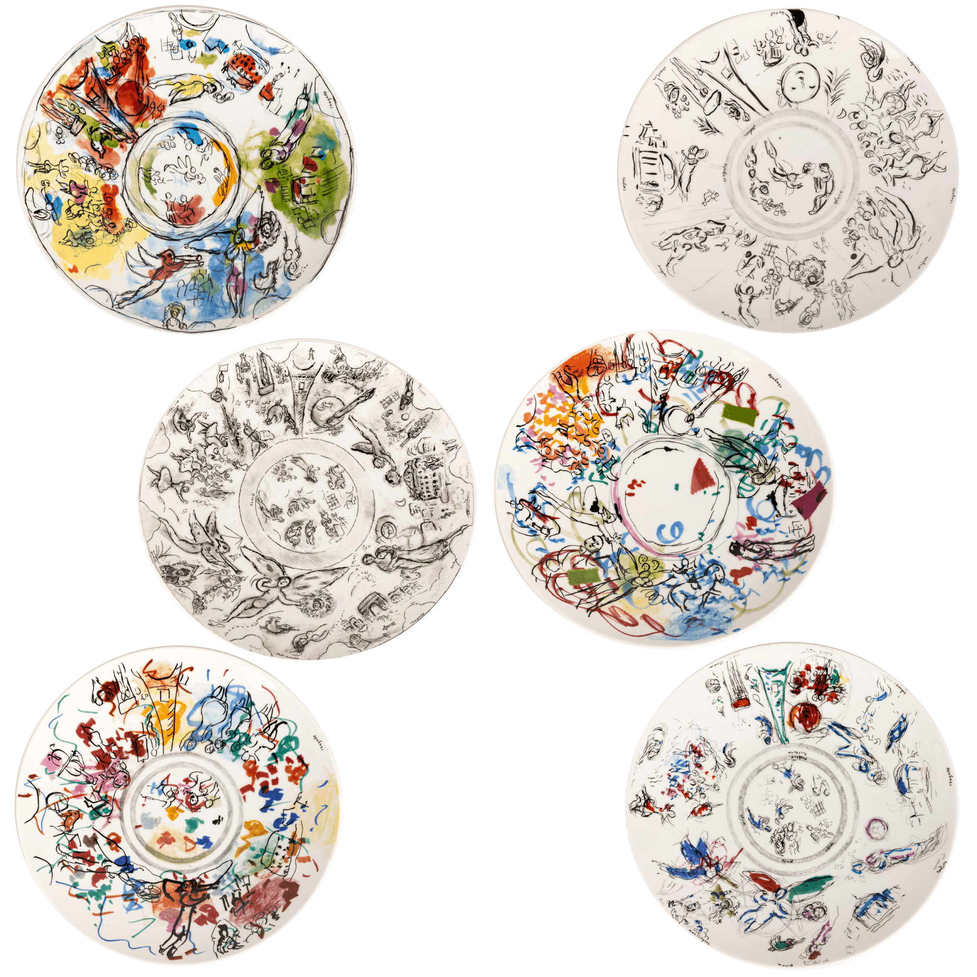 Set de 6 Platos para Ensalada de Porcelana Marc Chagall Opera Sketch
