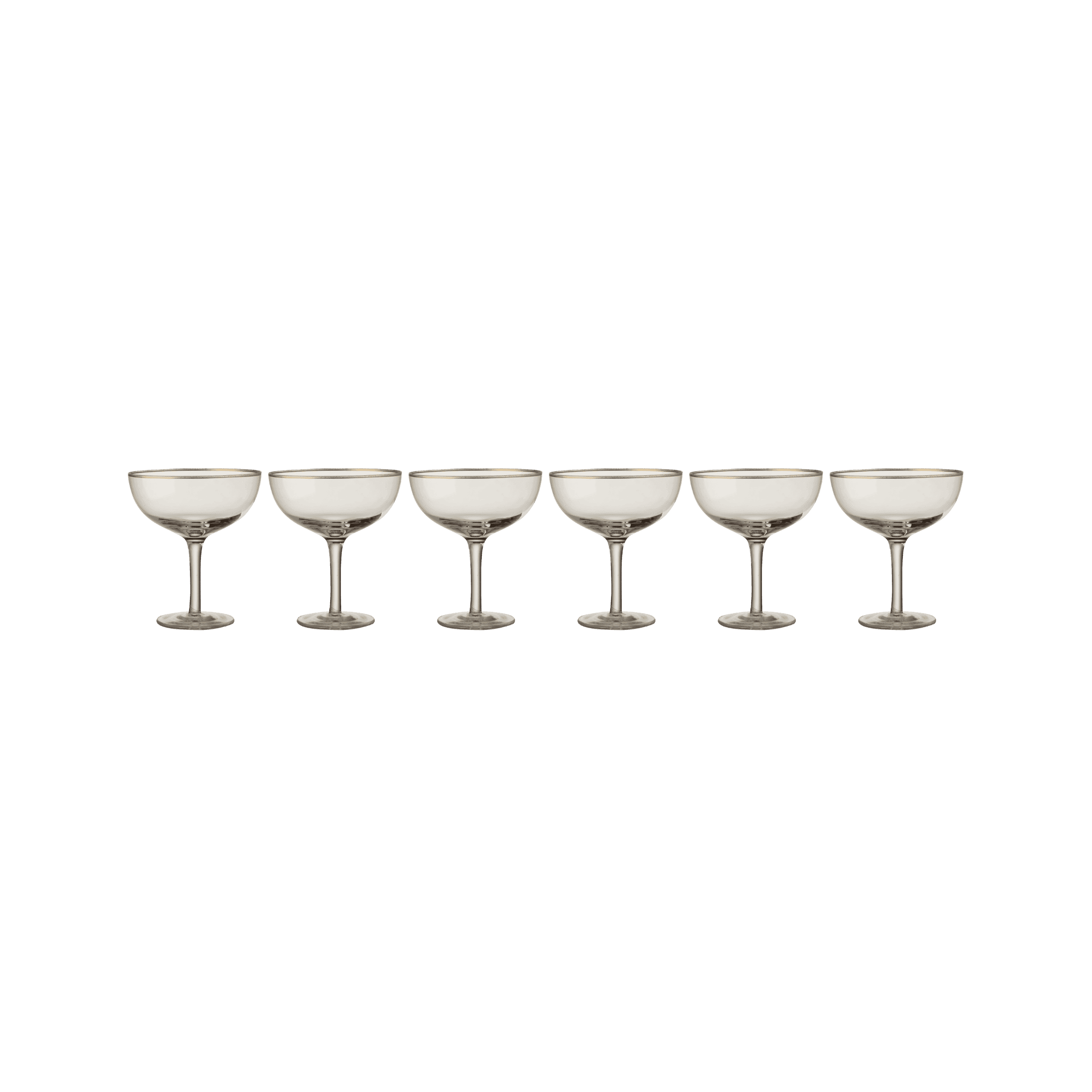 Set de 6 Copas para Champaña Transparentes Filo Dorado