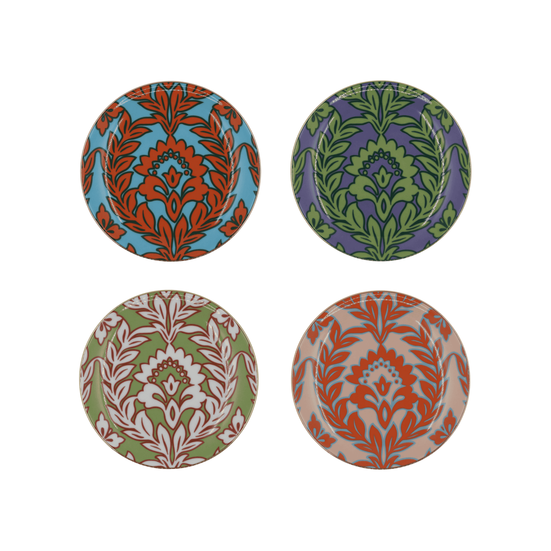 Set de 4 Platos para Canapes de Porcelana Spring Garlands