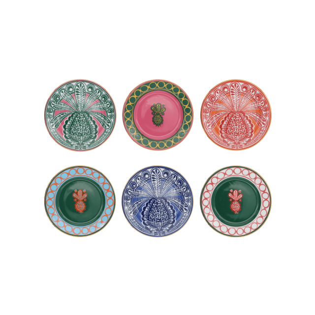 SET DE 6 PLATOS PARA POSTRE DE PORCELANA PINEAPPLE MIX