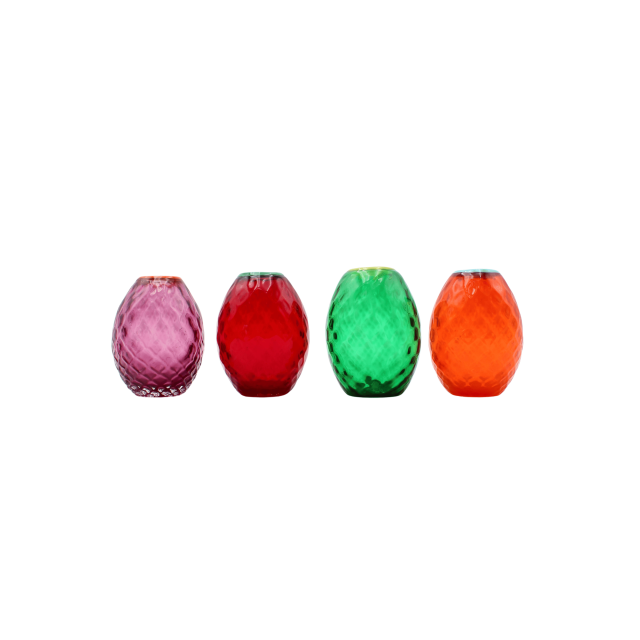 SET DE 4 FLOREROS MURANO BABY EGGS ROSA ROJO NARANJA Y VERDE