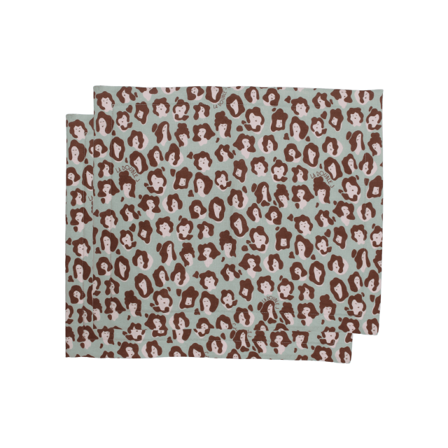 SET DE 2 MANTELES DE LINO 35 X 45 LADY LEOPARD ACQUA