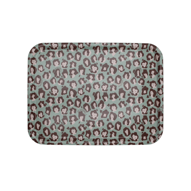 CHAROLA RECTANGULAR DE MADERA LAMINADA LADY LEOPARD ACQUA