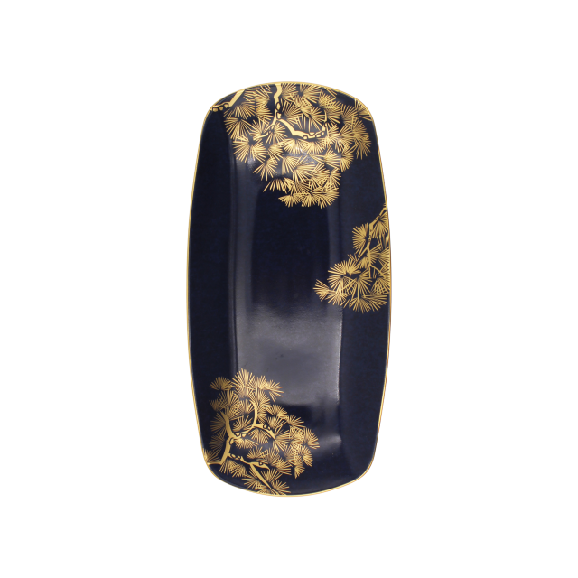 CHAROLA RECTANGULAR ZEN BONSAI AZUL Y DORADO