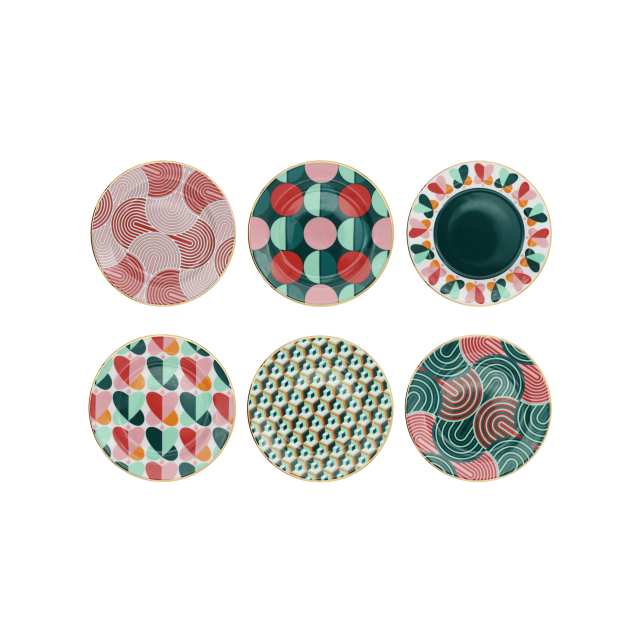 SET DE 6 PLATOS PARA POSTRE DE PORCELANA SLINKY MIX