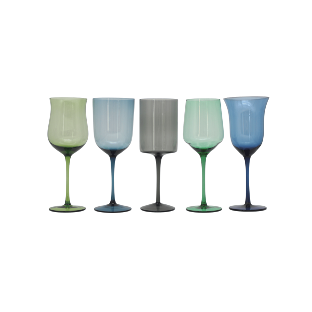 SET DE 5 COPAS GOBLET NUANCE AZUL VERDE DIVERSO