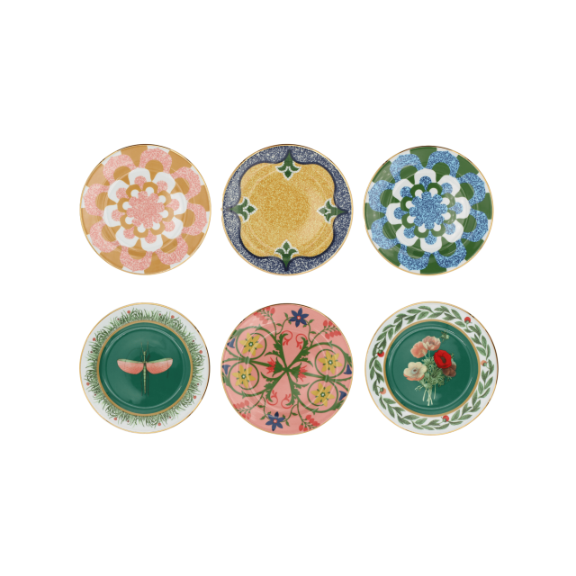 SET DE 6 PLATOS DE PORCELANA PARA POSTRE VARIOS LIBELULA