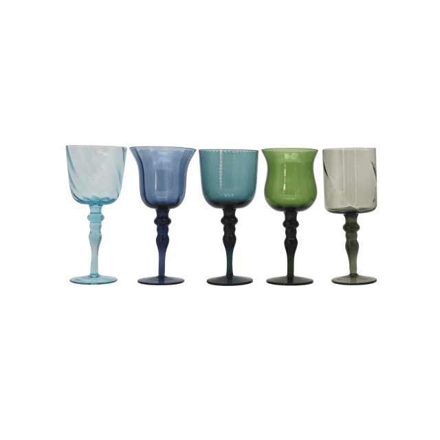 SET DE 5 COPAS GOBLET TEXTURE NUANCE AZUL VERDE DIVERSO