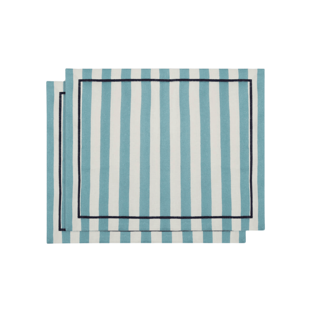 SET DE 2 MANTELES LINO RIBETE CELESTE