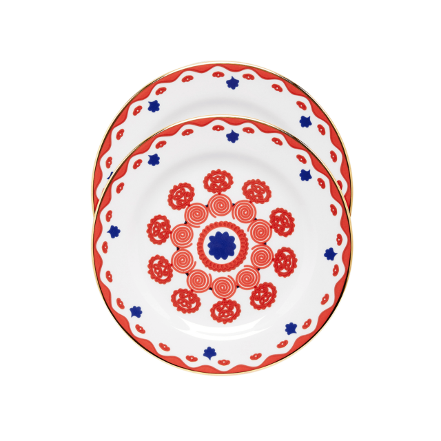 SET DE 2 PLATOS PARA POSTRE DE PORCELANA MIKI RED