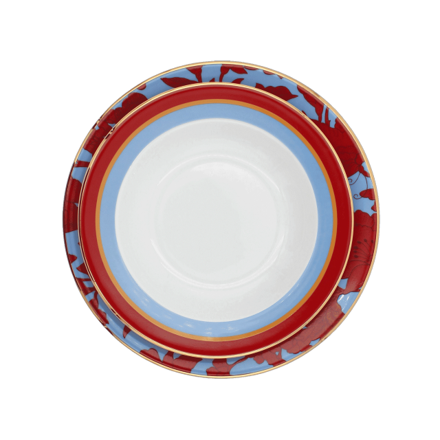 SET DE 2 PLATOS BASE Y PARA SOPA DE PORCELANA ROMAN HOLIDAY VINO