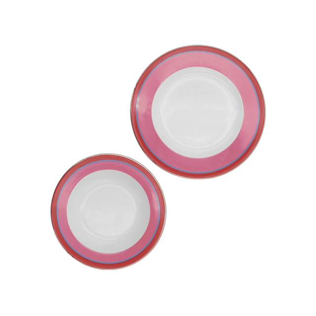 SET DE 2 PLATOS BASE Y PARA SOPA DE PORCELANA RAINBOW ROSA