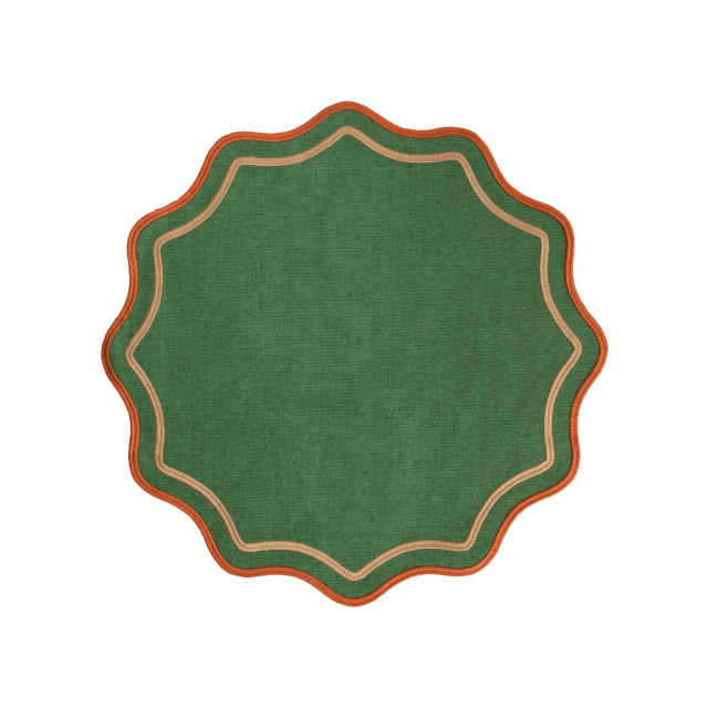 SET DE 2 MANTELES INDIVIDUALES SCALLOPED GREEN ORANGE RIM