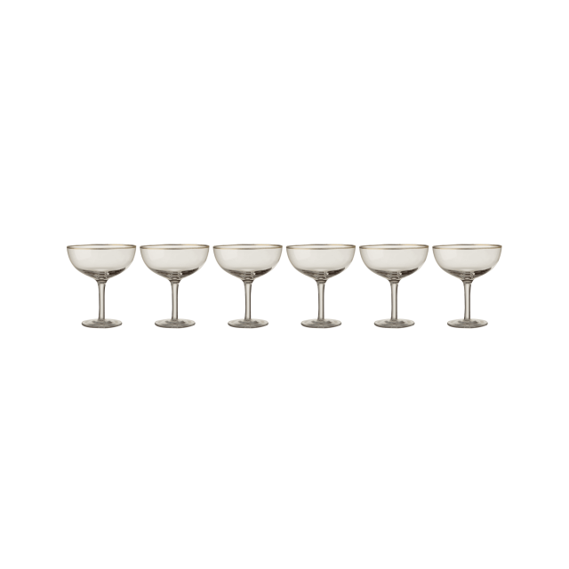SET DE 6 COPAS PARA CHAMPAÑA TRANSPARENTES FILO DORADO