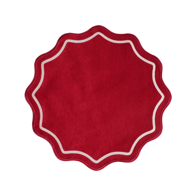 SET DE 2 MANTELES INDIVIDUALES SCALLOPED RED PINK RIM