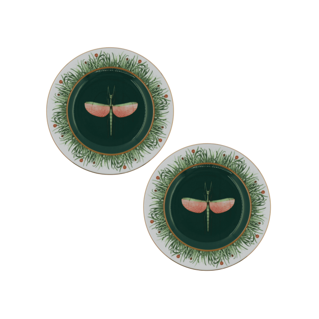 SET DE 2 PLATOS TRINCHE DE PORCELANA LIBELLULA