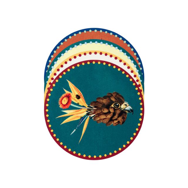 SET DE 4 PORTAVASOS DE CORCHO FLYING FRIENDS