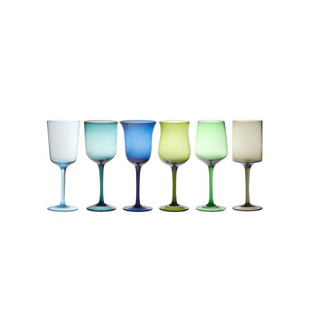 SET DE 6 COPAS GOBLET NUANCE AZUL VERDE DIVERSO