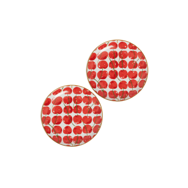 SET DE 2 PLATOS PARA POSTRE DE PORCELANA CHERRIES AVORIO IVORY