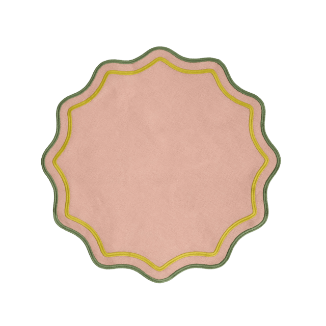 SET DE 2 MANTELES INDIVIDUALES SCALLOPED PINK GREEN RIM