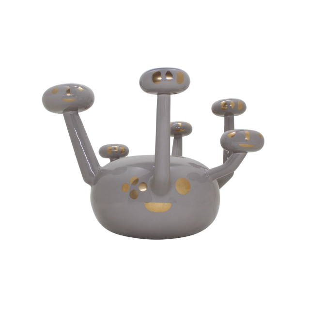CANDELABRO ATOMO GLOSSY WARM GREY WITH BAILE GRAPHICS